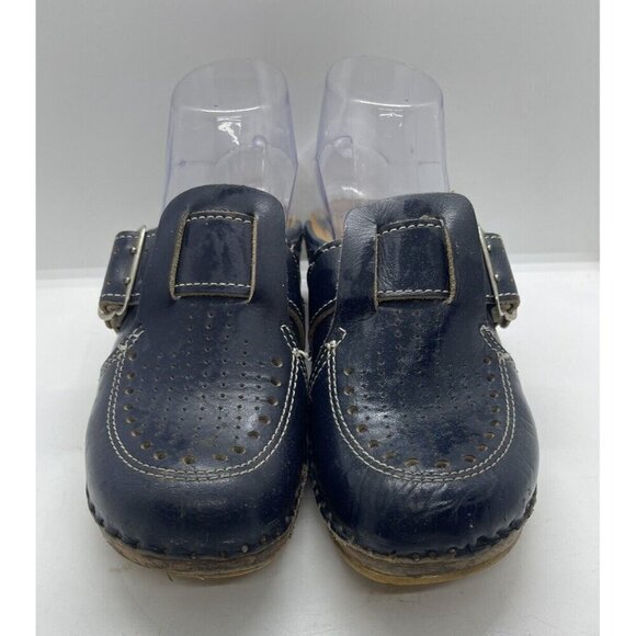 BASTAD ORIGINAL Swedish Wooden Clogs Women's Blue Leather Buckle Slip-on EU 36 6 - Picture 2 of 7